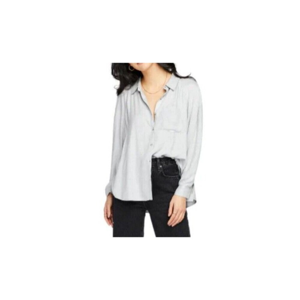 NWT Gentle Fawn Fiona Shirt Women L Gray Longer Back Split Hem‎ Button Front